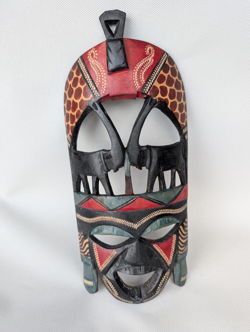 African Kenya Kikuyu Tribal Traditional Elephants Hand Carved Wood Mask 12"